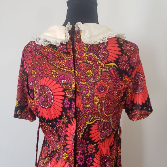 Vintage 70s  Psychedelic Boho Maxi Dress Size‎ S  Floral Paisley Retro Hippie - Picture 5 of 9
